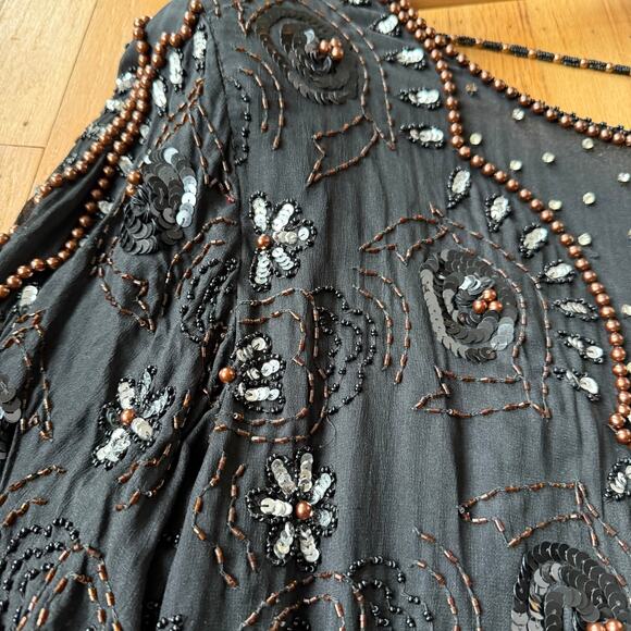 Vintage JLB Silk Black Beaded Sequin Tunic Top Size L (approx) 80's 90's Holiday - Picture 15 of 15